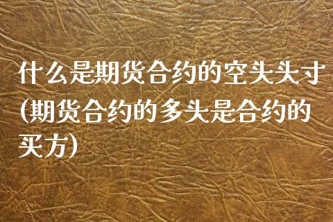 什么是期货合约的空头头寸(期货合约的多头是合约的买方)_https://www.qianjuhuagong.com_期货平台_第1张