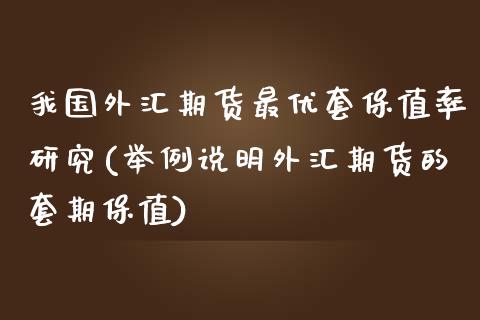 我国外汇期货最优套保值率研究(举例说明外汇期货的套期保值)_https://www.qianjuhuagong.com_期货百科_第1张