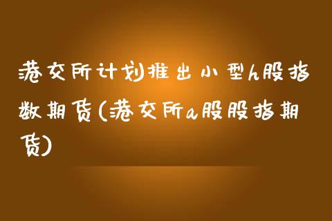 港交所计划推出小型h股指数期货(港交所a股股指期货)_https://www.qianjuhuagong.com_期货行情_第1张