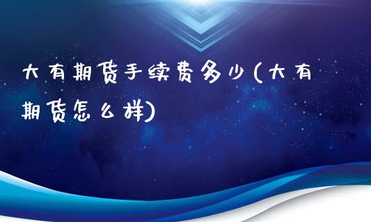 大有期货手续费多少(大有期货怎么样)_https://www.qianjuhuagong.com_期货百科_第1张