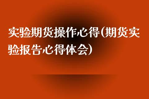 实验期货操作心得(期货实验报告心得体会)_https://www.qianjuhuagong.com_期货平台_第1张