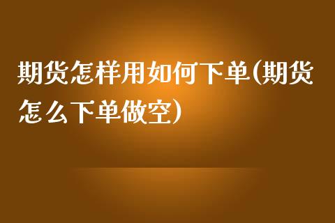 期货怎样用如何下单(期货怎么下单做空)_https://www.qianjuhuagong.com_期货行情_第1张