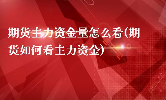 期货主力资金量怎么看(期货如何看主力资金)_https://www.qianjuhuagong.com_期货平台_第1张