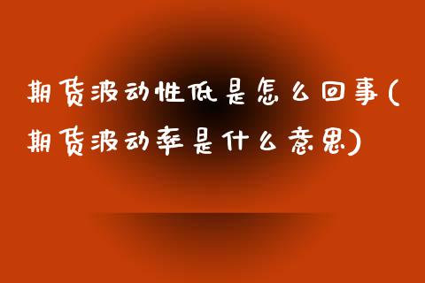 期货波动性低是怎么回事(期货波动率是什么意思)_https://www.qianjuhuagong.com_期货百科_第1张