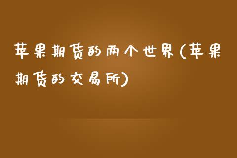 苹果期货的两个世界(苹果期货的交易所)_https://www.qianjuhuagong.com_期货百科_第1张