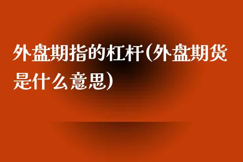 外盘期指的杠杆(外盘期货是什么意思)_https://www.qianjuhuagong.com_期货开户_第1张