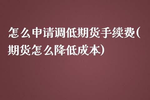 怎么申请调低期货手续费(期货怎么降低成本)_https://www.qianjuhuagong.com_期货百科_第1张