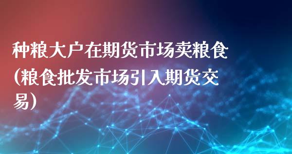 种粮大户在期货市场卖粮食(粮食批发市场引入期货交易)_https://www.qianjuhuagong.com_期货平台_第1张