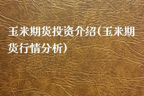 玉米期货投资介绍(玉米期货行情分析)_https://www.qianjuhuagong.com_期货直播_第1张