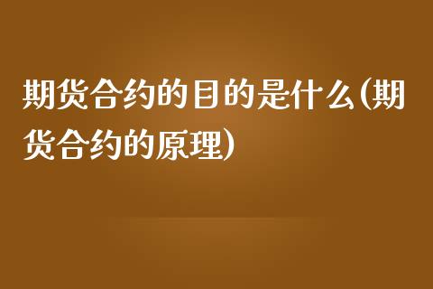 期货合约的目的是什么(期货合约的原理)_https://www.qianjuhuagong.com_期货直播_第1张