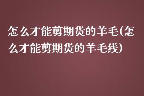 怎么才能剪期货的羊毛(怎么才能剪期货的羊毛线)_https://www.qianjuhuagong.com_期货平台_第1张