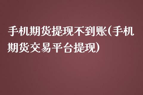 手机期货提现不到账(手机期货交易平台提现)_https://www.qianjuhuagong.com_期货百科_第1张