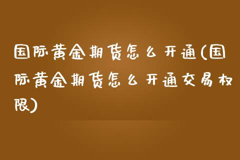 国际黄金期货怎么开通(国际黄金期货怎么开通交易权限)_https://www.qianjuhuagong.com_期货直播_第1张