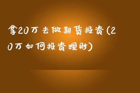 拿20万去做期货投资(20万如何投资理财)_https://www.qianjuhuagong.com_期货百科_第1张